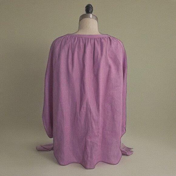 Lauren Ralph Lauren Women's Blouse  100% Linen Button Down Ruffle Front Size 1X - Picture 2 of 9